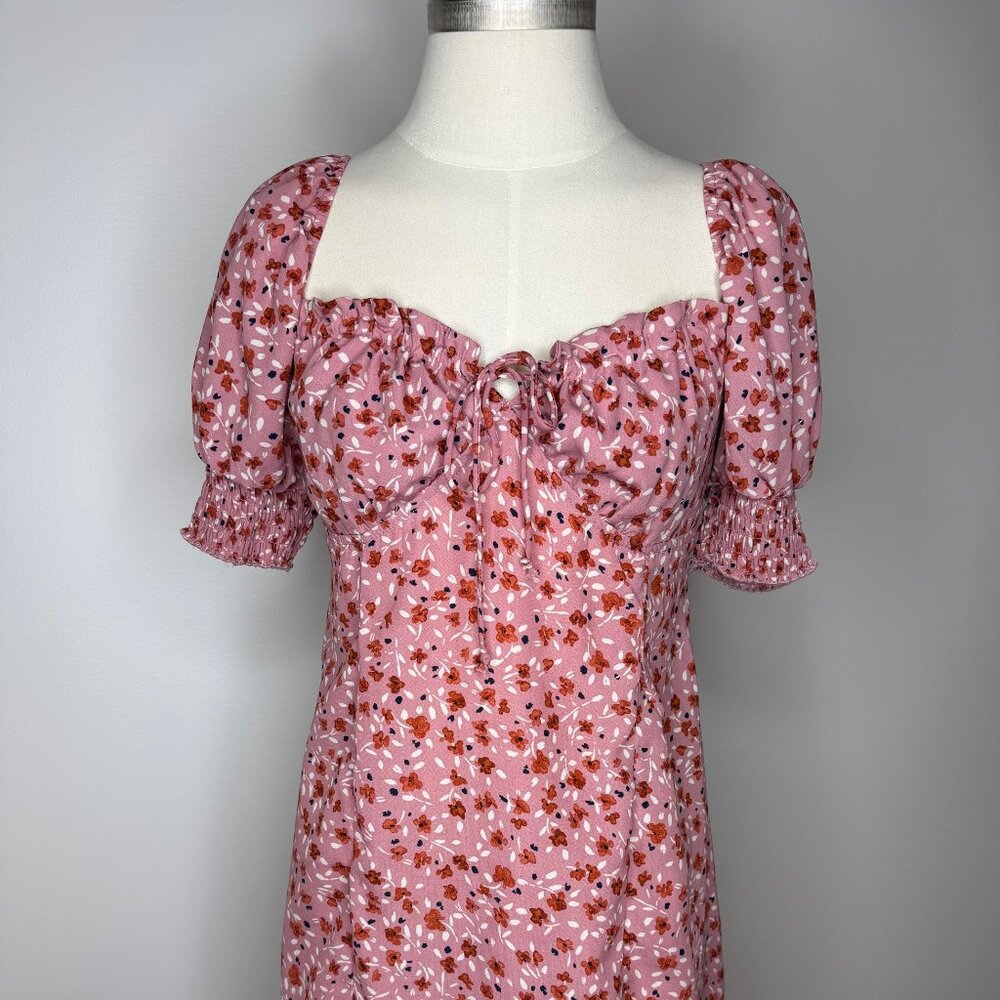 Trixxi Pink Floral Flowers Print Puff Sleeve Square Neck Dress Womens Size Small